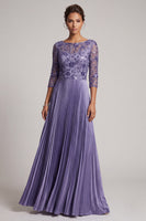 Load image into Gallery viewer, Sparkly Purple A-Line Floral Pleated Satin Long Mother of the Bride Dress with Sequins