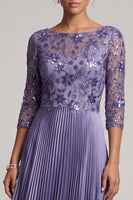 Load image into Gallery viewer, Sparkly Purple A-Line Floral Pleated Satin Long Mother of the Bride Dress with Sequins