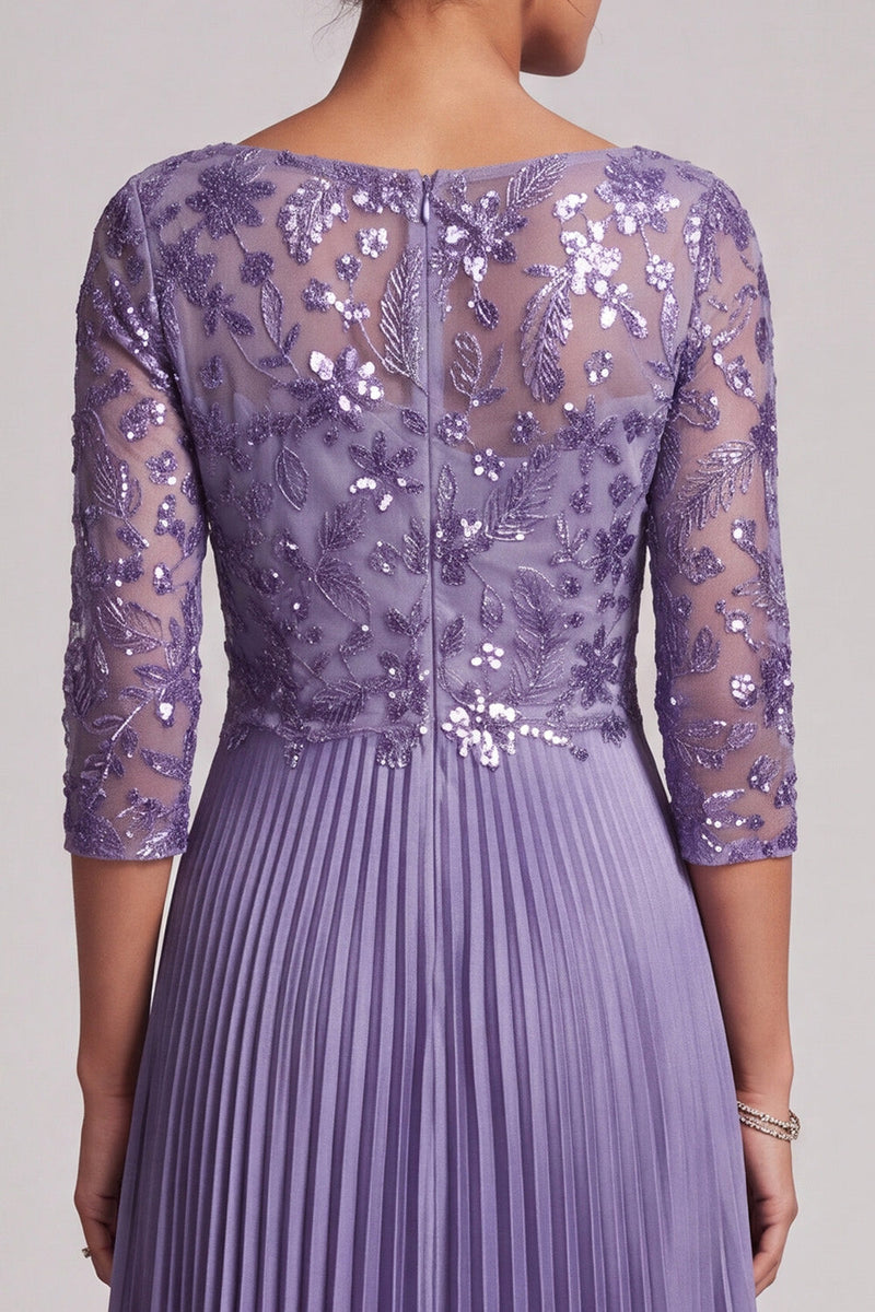 Load image into Gallery viewer, Sparkly Purple A-Line Floral Pleated Satin Long Mother of the Bride Dress with Sequins