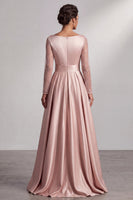 Load image into Gallery viewer, Sparkly Blush Satin A-Line V-Neck Sequin Ruched Long Sleeves Mother of the Bride Dress