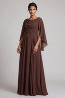 Load image into Gallery viewer, Coffee A-Line Cowl Neck Beaded Ruffled Chiffon Long Mother of the Bride Dress with Cape
