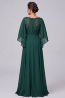 Load image into Gallery viewer, Dark Green A-Line V-Neck Chiffon Ruffled Beaded Long Mother of the Bride Dress with Cape