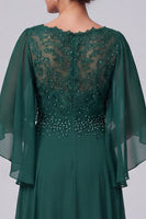 Load image into Gallery viewer, Dark Green A-Line V-Neck Chiffon Ruffled Beaded Long Mother of the Bride Dress with Cape
