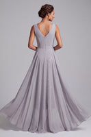 Load image into Gallery viewer, Sparkly Light Grey Ruched Plaid Sequins Chiffon Bodycon Midi Mother of the Bride Dress with Cape