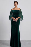 Load image into Gallery viewer, Dark Green Mermaid Beaded Velvet Off the Shoulder Long Mother of the Bride Dress with Sleeves
