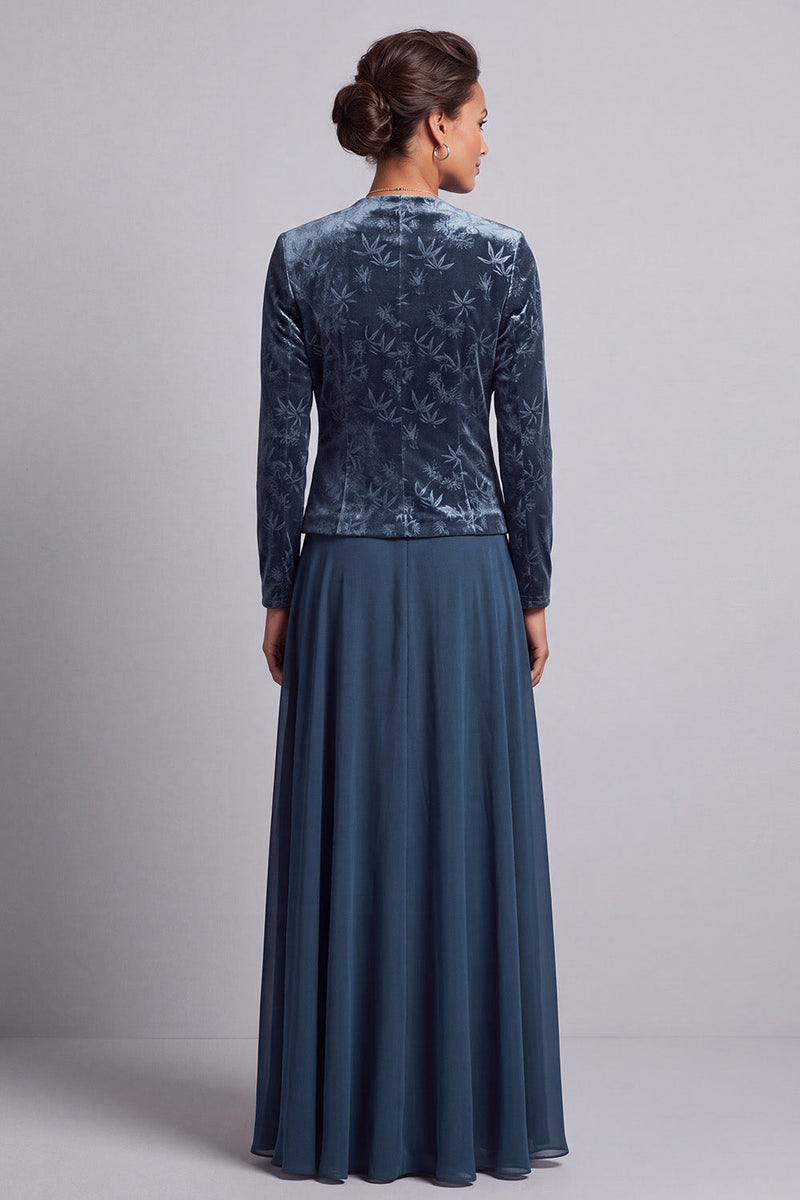 Load image into Gallery viewer, Peacock Blue 2 Piece Velvet Floral A-Line Long Mother of the Bride Dress with Jacket