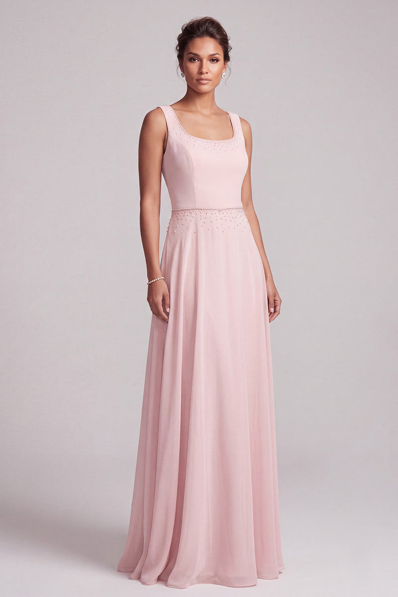 Load image into Gallery viewer, Blush A-Line 2 Piece Chiffon Round Neck Beaded Long Mother of the Bride Dress with Cape