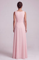 Load image into Gallery viewer, Blush A-Line 2 Piece Chiffon Round Neck Beaded Long Mother of the Bride Dress with Cape