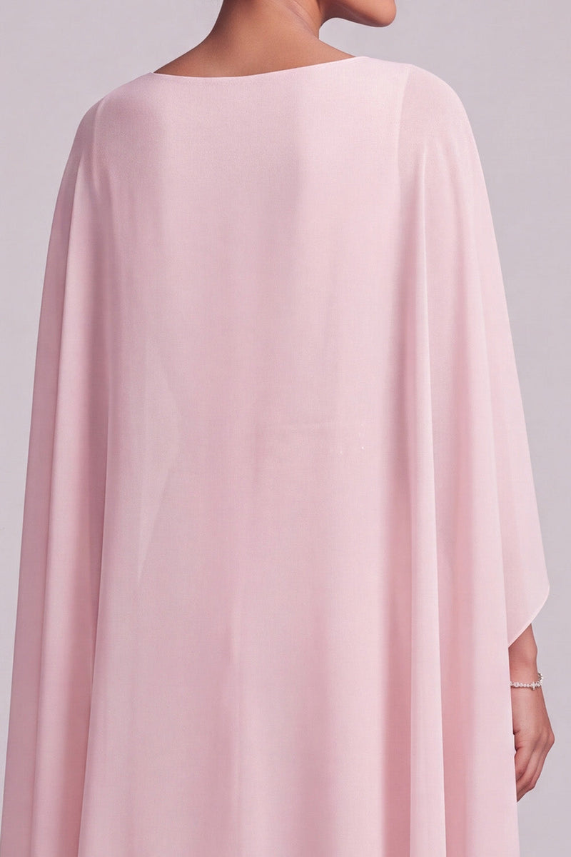 Load image into Gallery viewer, Blush A-Line 2 Piece Chiffon Round Neck Beaded Long Mother of the Bride Dress with Cape
