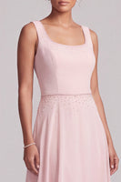 Load image into Gallery viewer, Blush A-Line 2 Piece Chiffon Round Neck Beaded Long Mother of the Bride Dress with Cape