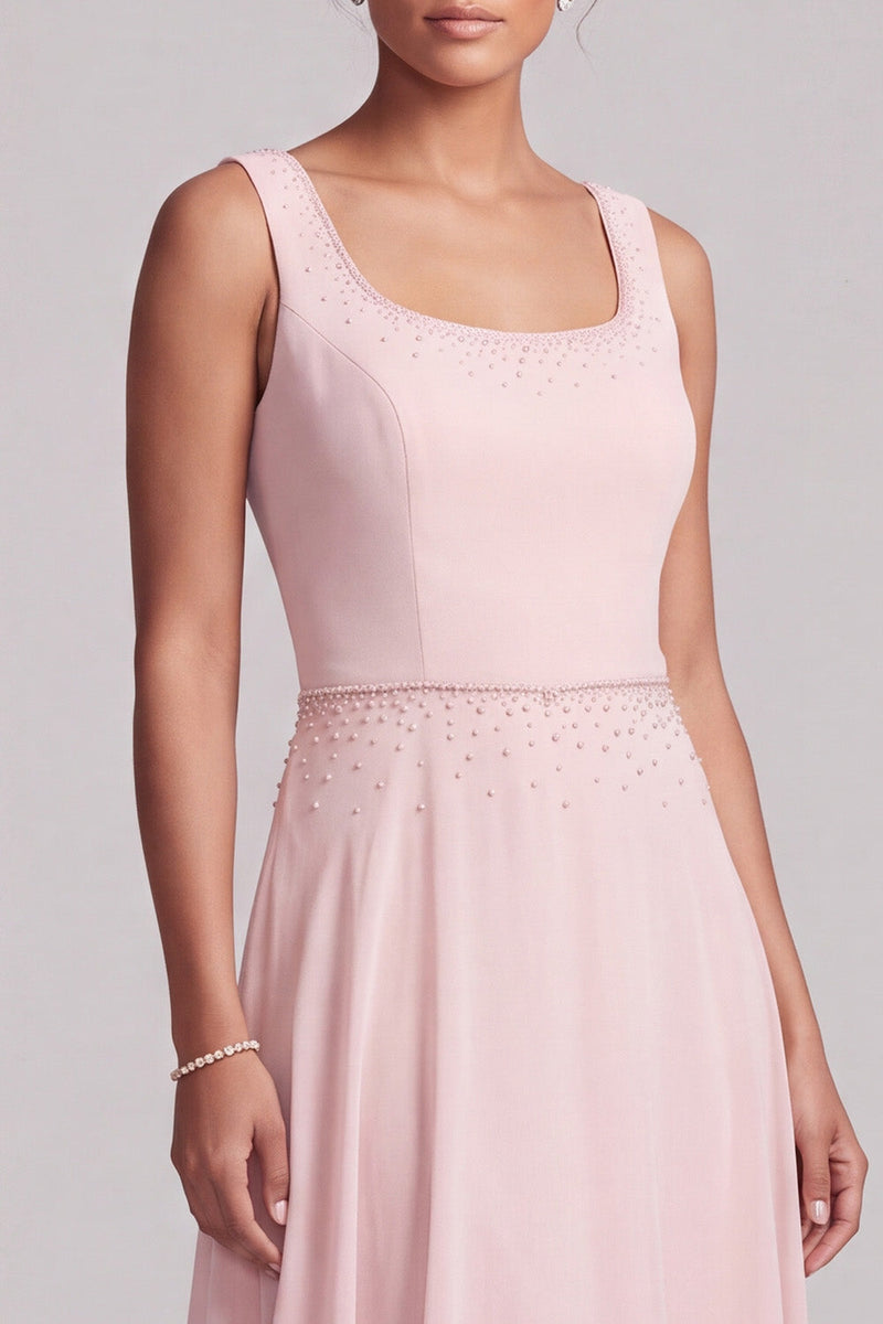 Load image into Gallery viewer, Blush A-Line 2 Piece Chiffon Round Neck Beaded Long Mother of the Bride Dress with Cape