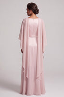Load image into Gallery viewer, Blush A Line Round Neck Beaded Long Satin Mother of the Bride Dress with Cape