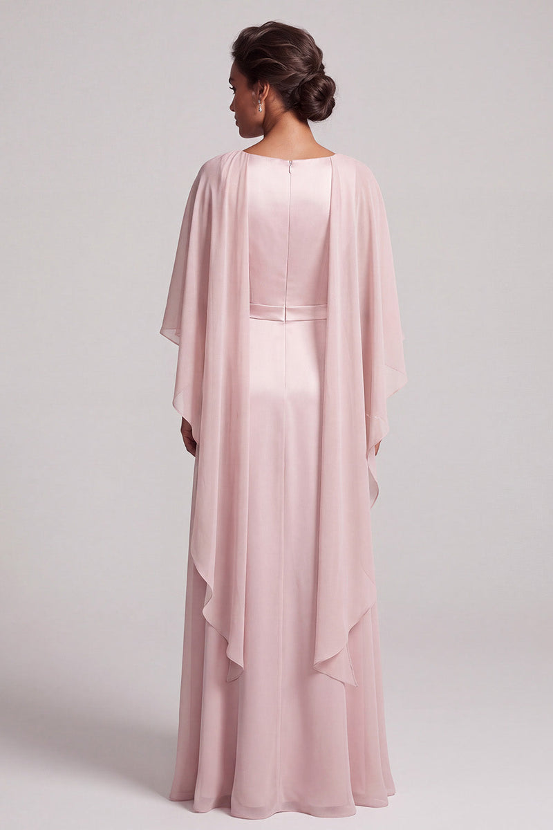 Load image into Gallery viewer, Blush A Line Round Neck Beaded Long Satin Mother of the Bride Dress with Cape