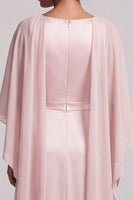 Load image into Gallery viewer, Blush A Line Round Neck Beaded Long Satin Mother of the Bride Dress with Cape