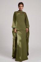 Load image into Gallery viewer, Olive Sheath High Neck Beaded Chiffon Long Sleeves Mother of the Bride Dress with Cape