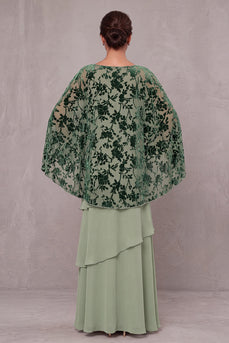Dusty Sage Floral Ruffled Sheath Beaded 2 Piece Long Mother of the Bride Dress with Cape