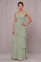 Load image into Gallery viewer, Dusty Sage Floral Ruffled Sheath Beaded 2 Piece Long Mother of the Bride Dress with Cape