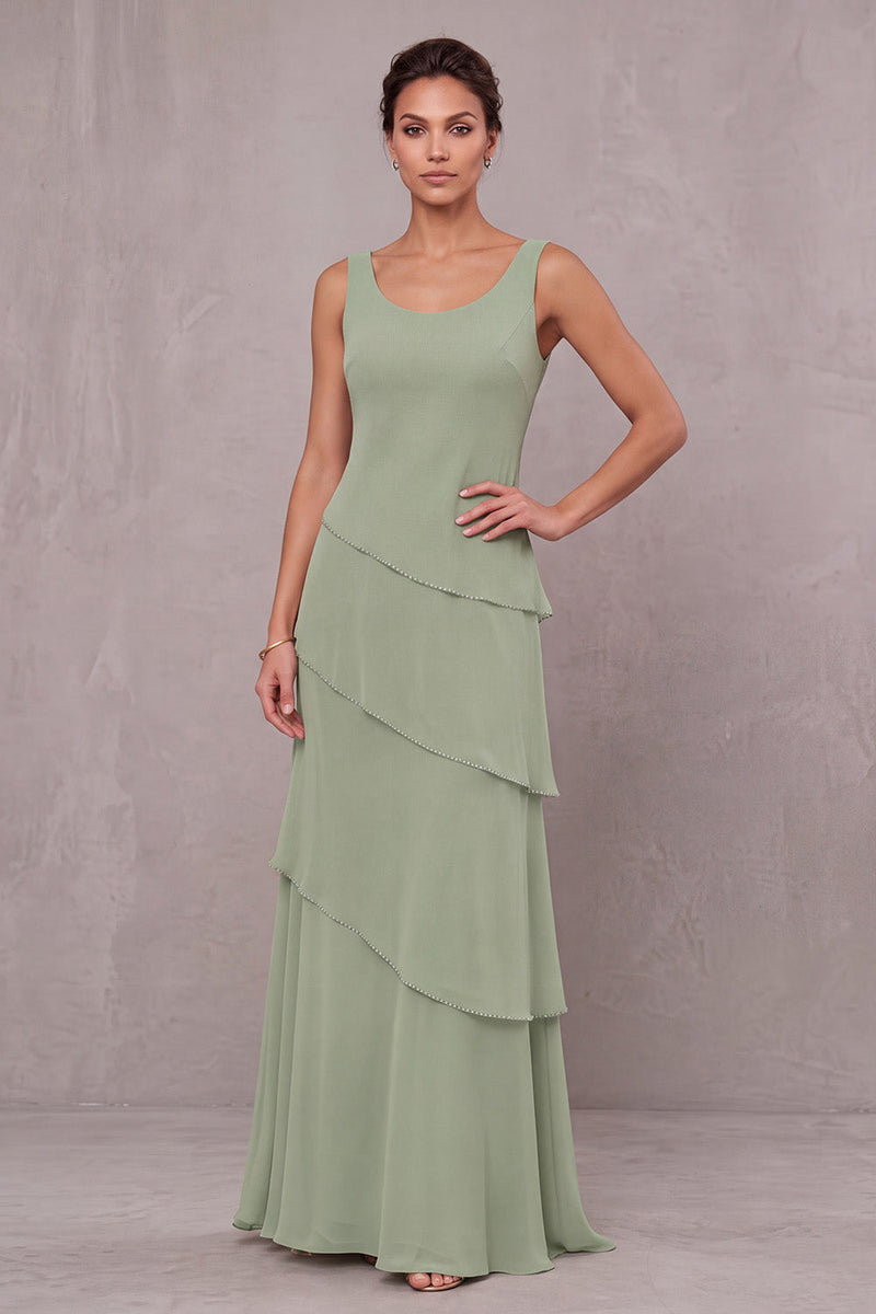 Load image into Gallery viewer, Dusty Sage Floral Ruffled Sheath Beaded 2 Piece Long Mother of the Bride Dress with Cape