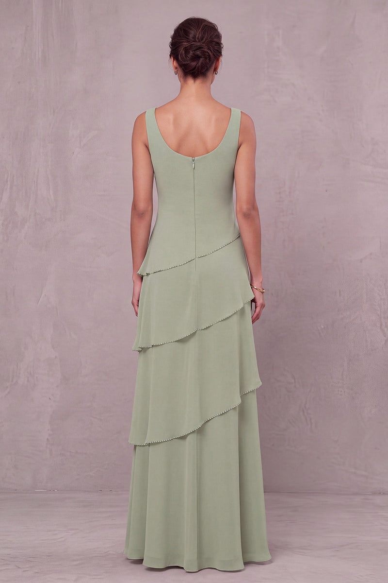 Load image into Gallery viewer, Dusty Sage Floral Ruffled Sheath Beaded 2 Piece Long Mother of the Bride Dress with Cape