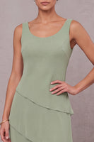 Load image into Gallery viewer, Dusty Sage Floral Ruffled Sheath Beaded 2 Piece Long Mother of the Bride Dress with Cape