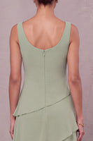 Load image into Gallery viewer, Dusty Sage Floral Ruffled Sheath Beaded 2 Piece Long Mother of the Bride Dress with Cape