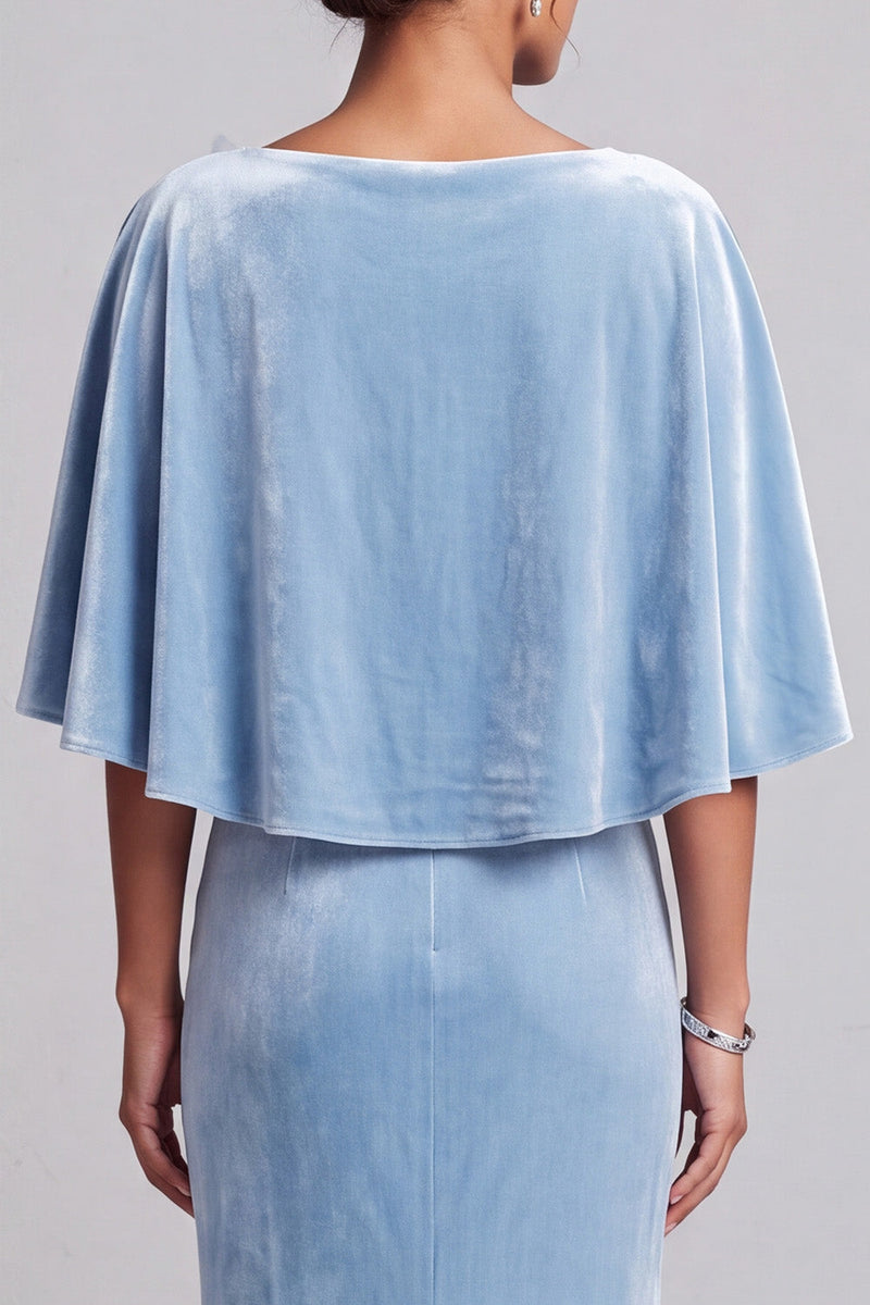 Load image into Gallery viewer, Light Blue Mermaid Asymmetrical Neck Long Velvet Mother of the Bride Dress with 3D Flowers