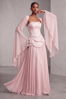 Load image into Gallery viewer, Blush Ruffled Beaded A Line Corset Long Sleeves Prom Dress
