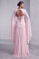 Load image into Gallery viewer, Blush Ruffled Beaded A Line Corset Long Sleeves Prom Dress