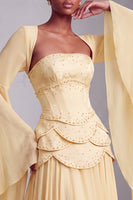 Load image into Gallery viewer, Blush Ruffled Beaded A Line Corset Long Sleeves Prom Dress