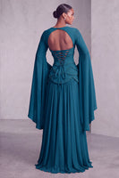 Load image into Gallery viewer, Blush Ruffled Beaded A Line Corset Long Sleeves Prom Dress