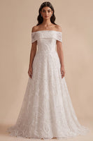 Load image into Gallery viewer, Sparkly White Floral A-Line Beaded Long Wedding Dress