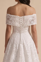 Load image into Gallery viewer, Sparkly White Floral A-Line Beaded Long Wedding Dress