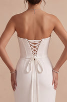 Load image into Gallery viewer, White Corset Strapless Ruched Sweep Train Wedding Dress with Slit