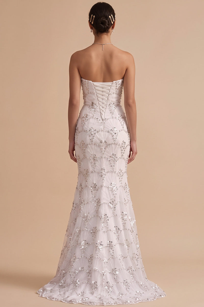 Load image into Gallery viewer, Sparkly White Mermaid Sweetheart Sequins Long Wedding Dress