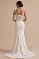 Load image into Gallery viewer, Sparkly Corset White Mermaid Beaded Square Neck Sweep Train Wedding Dress