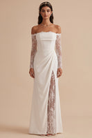 Load image into Gallery viewer, White Mermaid Corset Ruched Long Wedding Dress with Lace