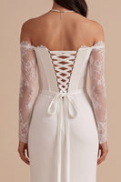 Load image into Gallery viewer, White Mermaid Corset Ruched Long Wedding Dress with Lace