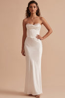 Load image into Gallery viewer, White Satin Corset Sweetheart Mermaid Long Wedding Dress with Lace