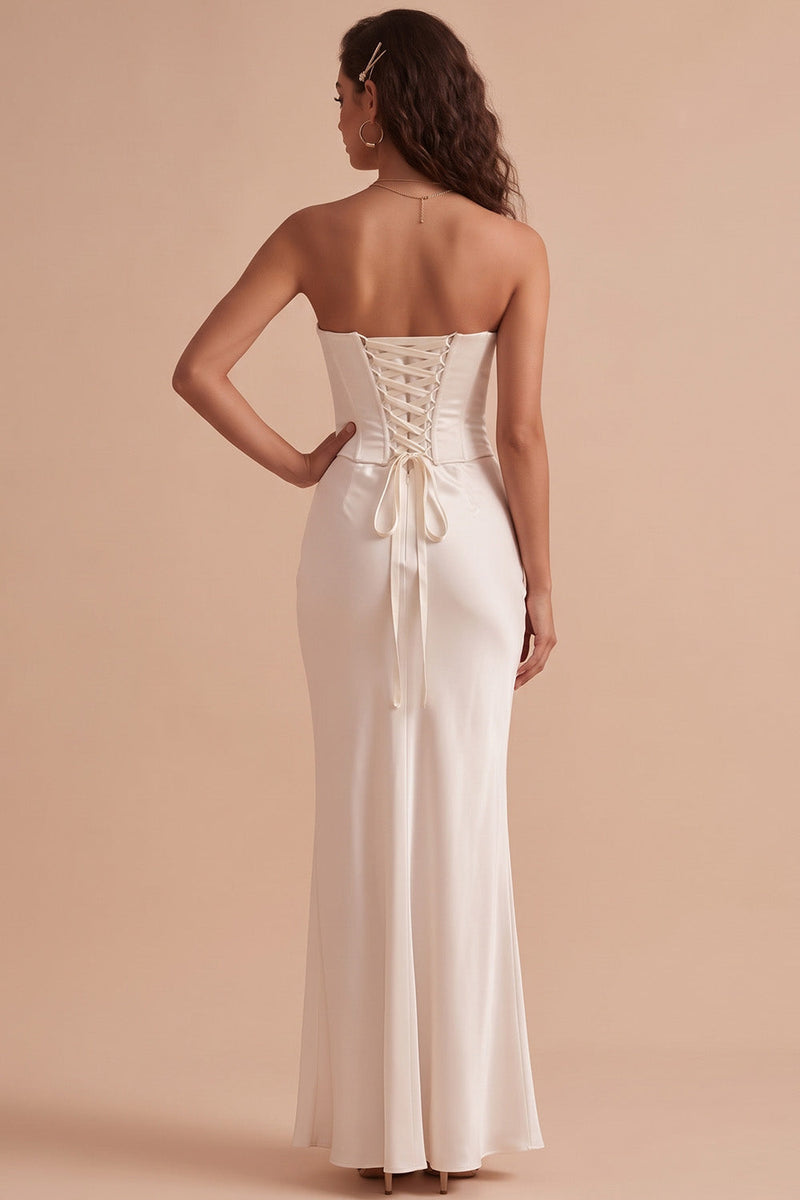 Load image into Gallery viewer, White Satin Corset Sweetheart Mermaid Long Wedding Dress with Lace