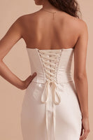 Load image into Gallery viewer, White Satin Corset Sweetheart Mermaid Long Wedding Dress with Lace