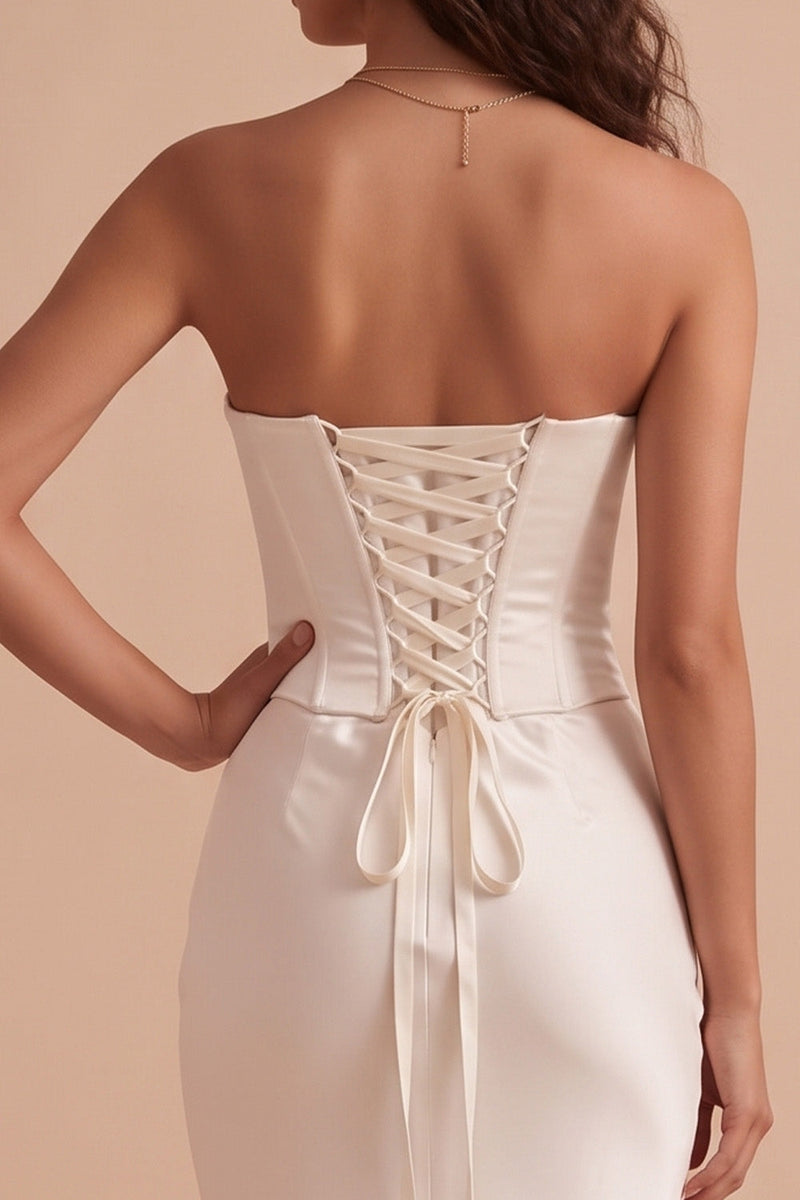 Load image into Gallery viewer, White Satin Corset Sweetheart Mermaid Long Wedding Dress with Lace