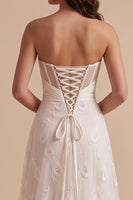 Load image into Gallery viewer, White Sweetheart Ruched Sweep Train Wedding Dress with Embroidery