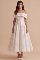 Load image into Gallery viewer, White Floral A-Line Off the Shoulder Long Wedding Dress