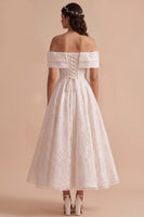 Load image into Gallery viewer, White Floral A-Line Off the Shoulder Long Wedding Dress