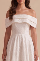 Load image into Gallery viewer, White Floral A-Line Off the Shoulder Long Wedding Dress