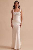 Load image into Gallery viewer, Beaded White Mermaid Square Neck Satin Long Wedding Dress