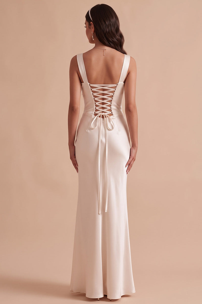 Load image into Gallery viewer, Beaded White Mermaid Square Neck Satin Long Wedding Dress