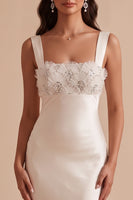 Load image into Gallery viewer, Beaded White Mermaid Square Neck Satin Long Wedding Dress