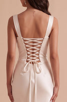 Load image into Gallery viewer, Beaded White Mermaid Square Neck Satin Long Wedding Dress