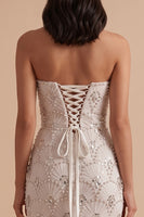 Load image into Gallery viewer, Sparkly White Mermaid Beaded Strapless Sequin Long Wedding Dress with Slit